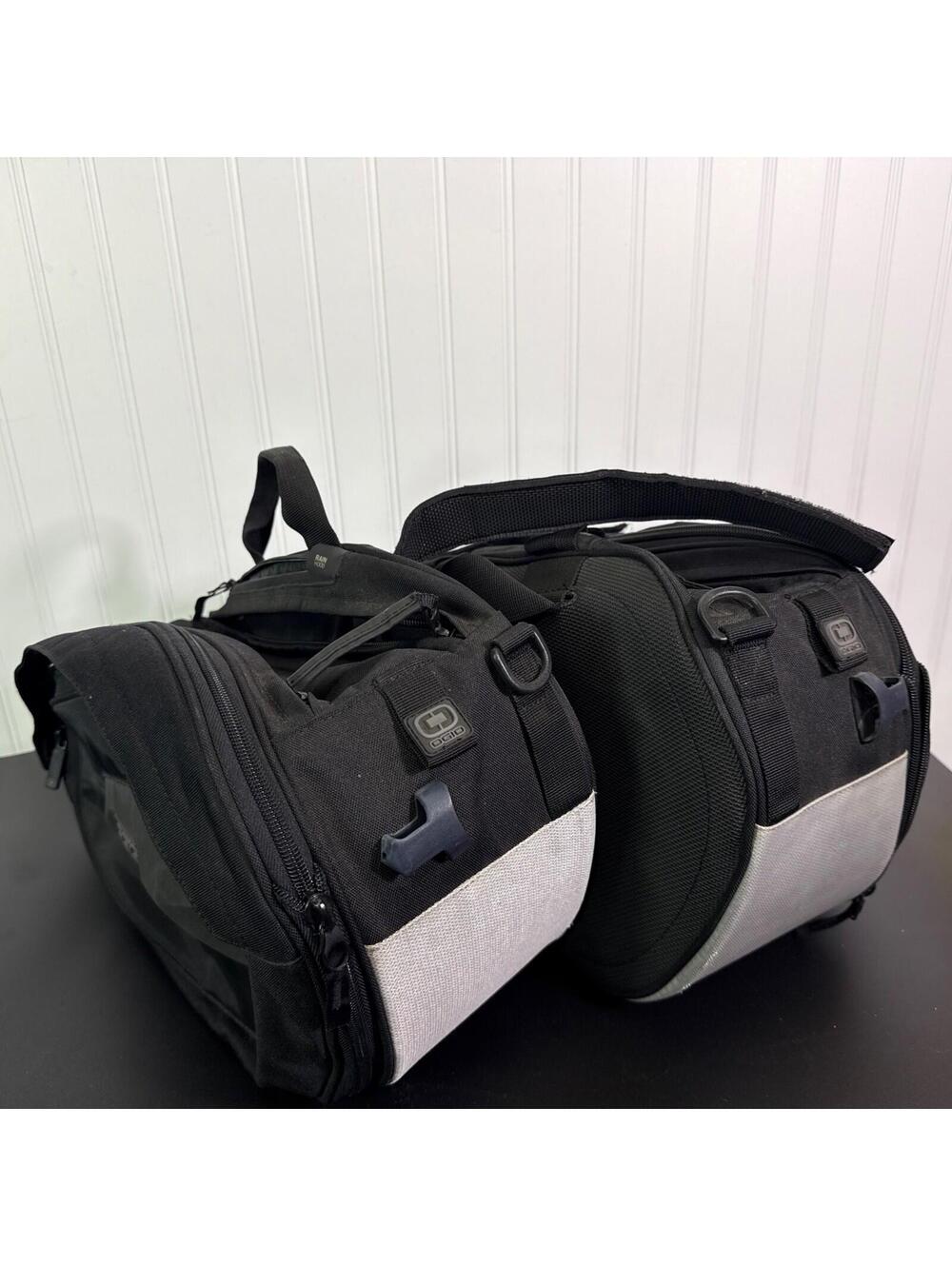 Pair OGIO Motorcycle Soft Saddle Bags Black Expandable w/ Rain Covers